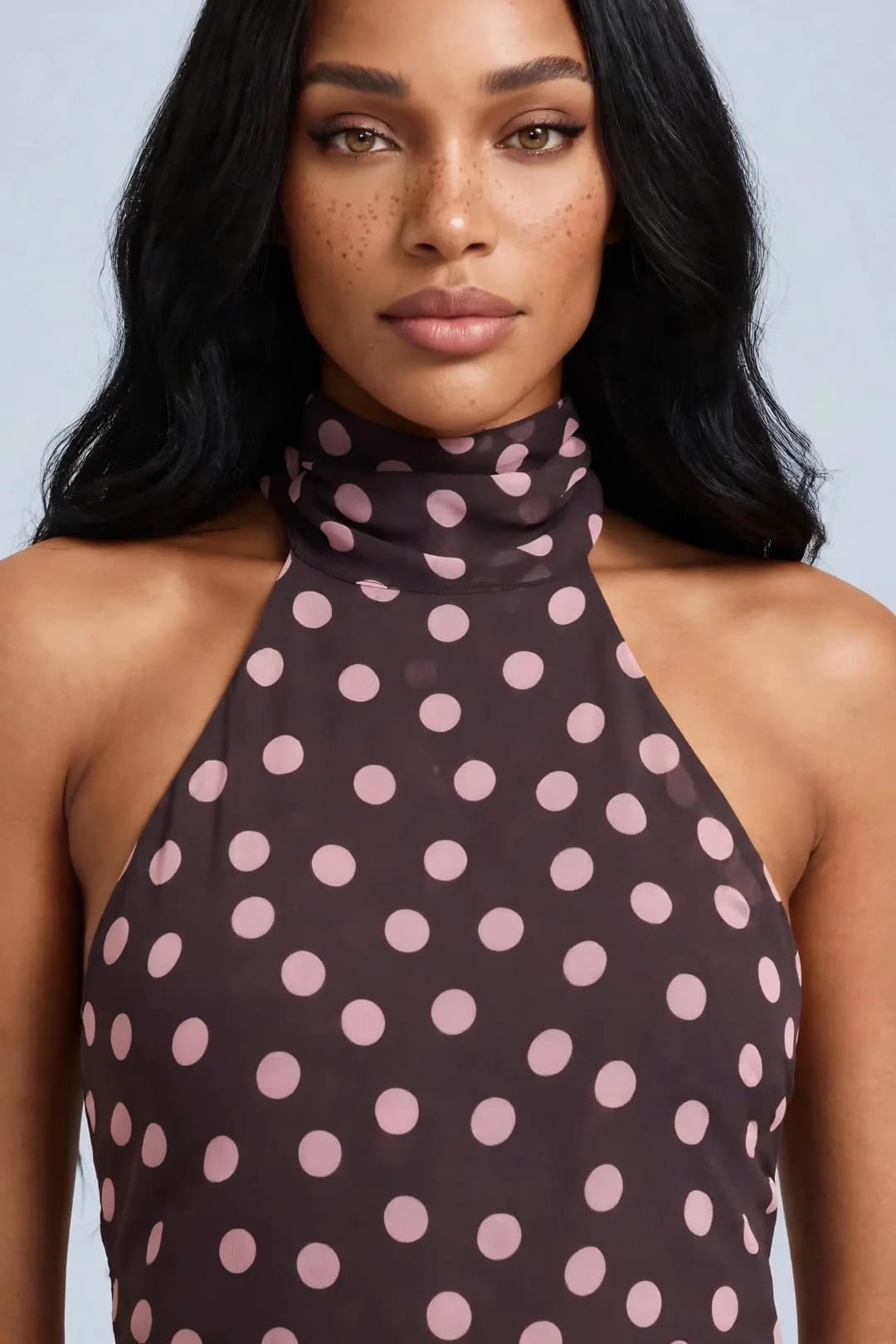 Riley Polka Dot Chiffon Top, Brown top by Missus