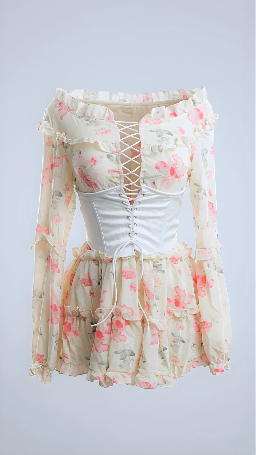 Gardenia Floral Corset Mini Dress, Ivory dress by Missus